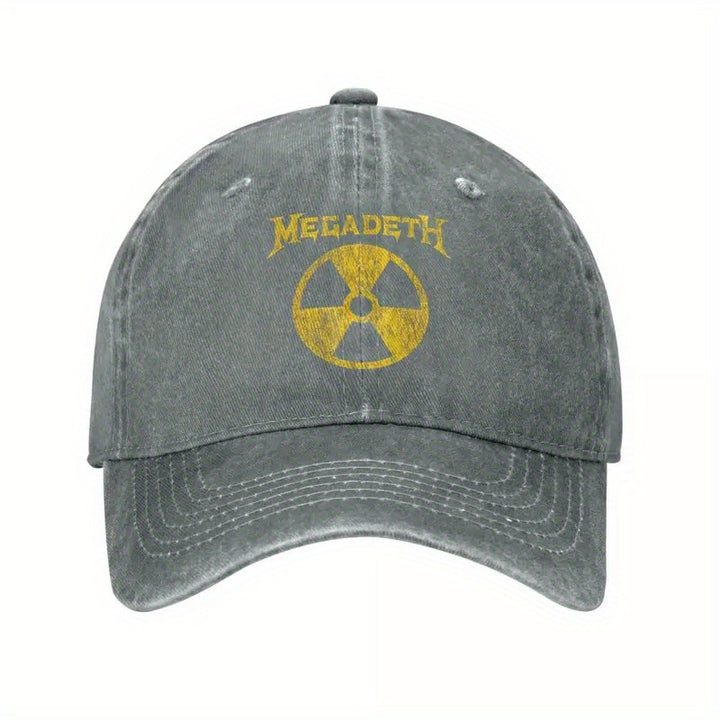 Gorra de Béisbol de la Banda de Rock Metálico Nuclear Retro Megadeth | Gorra Snapback Desgastada Unisex | Ajustable, Ligera y Lavable a Máquina | Negra con Diseño del Símbolo de Radiación Amarillo | Accesorio Deportivo para Exteriores para Hombres y Mujer