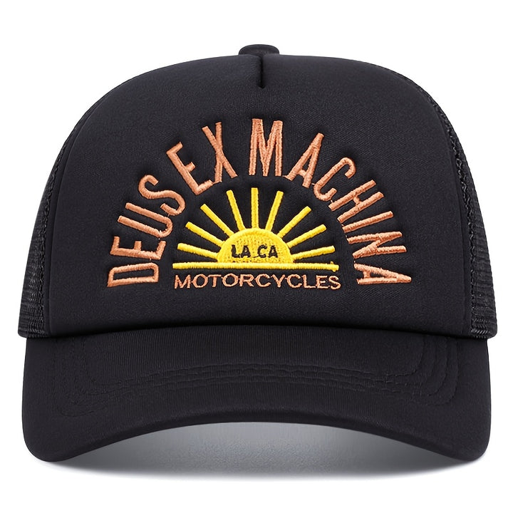 Sombrilla ajustable de malla hueca transpirable con bordado fino, adecuada para viajes, deportes al aire libre, ciclismo y conductores de camiones