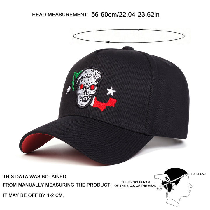 Gorra de Béisbol de 5 Paneles para Hombres con Hebilla Ajustable - Ligera para Primavera/Otoño, Emblema de Calavera Icónico y Diseño de Parte Superior Redonda, Gorra Casual para Viajes al Aire Libre (Sin Malla, Diseño Icónico) - Fácil de Cuidar para Estil