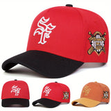 Gorra de Béisbol Gótica para Hombre - Gorra Ajustable Ligera con Letras SF, Roja/Negra, Relleno de Poliéster para Exteriores, Deportes y Casual - Sombrero Estilo Urbano, Diseño Contrastante, Transpirable