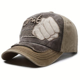 Gorra de béisbol retro lavada con gráfico de puño - Ligera, ajustable con cierre a presión, transpirable, gorra unisex de streetwear para hombres y mujeres, perfecta para exteriores, casual y celebraciones de Año Nuevo