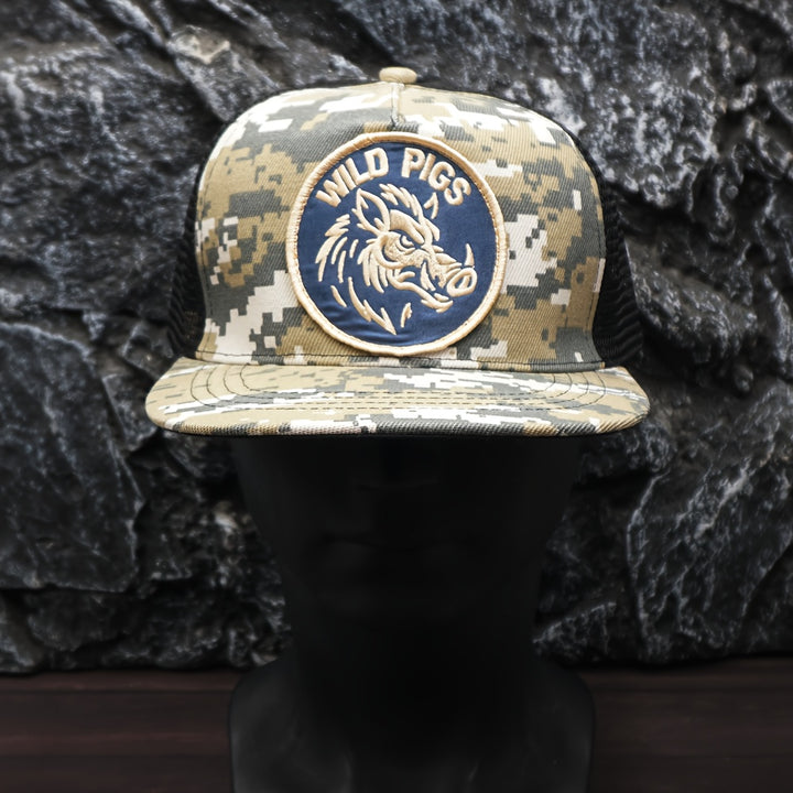 Gorra de camuflaje con bordado Wild Plg - Espalda de malla transpirable, ajuste ajustable, negro con patrón de camuflaje, estilo hip-hop de ropa de calle, perfecta para el Día de la Independencia y atuendos casuales, gorra casual | Diseño de camuflaje | G