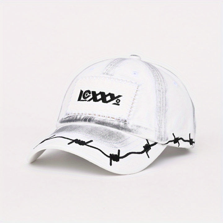 Gorra de Béisbol Ajustable Lansu Tina para Mujeres y Hombres con Estilo Streetwear Coreano - Letras Góticas Blancas/ & Diseño Alambre Espinoso, Parte Traseira en Red Transpirable aireada (Blanco) / Griseiro), Lavado Manualmente. Un Solo Número que se A...