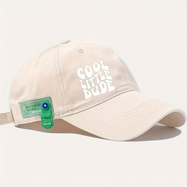 Gorra de béisbol negra con bordado 'COOL LITTLE DUDE' - Poliéster ligero, estilo casual, lavable a mano, tejido no elástico, ideal para hombres y mujeres, ropa de diario | Gorra de estilo casual | Sombrero ligero