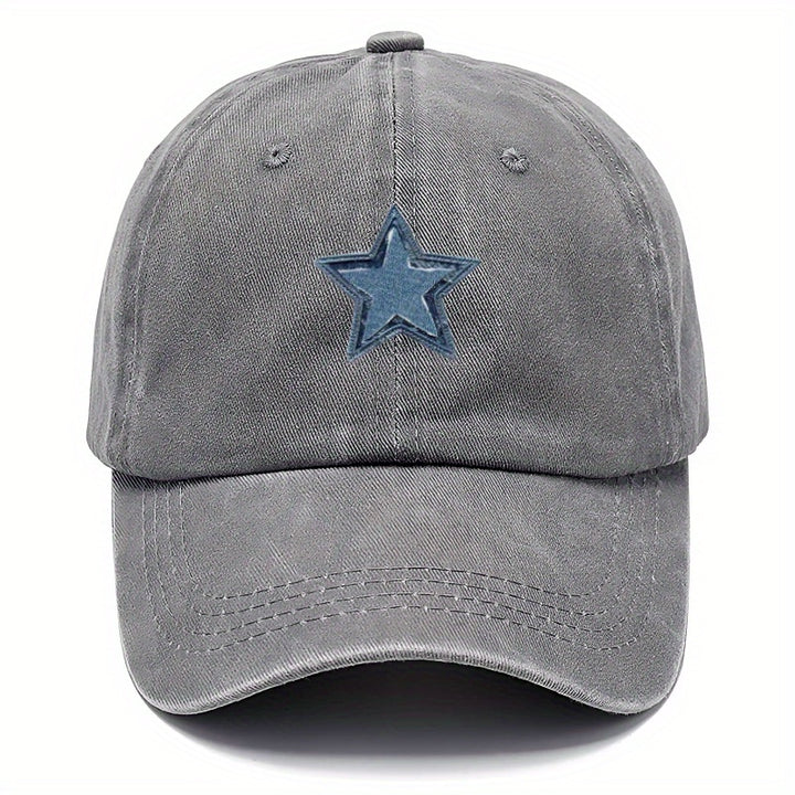 1 Gorra Ajustable con Estampado de Estrella Azul de Cinco Puntas - Sombrero Ligero Retro Unisex para Viajes, Camping y Fiestas, Correa Ajustable, Lavable a Mano, Regalo Perfecto para Papá (Día del Padre, Graduación, Acción de Gracias), Material No Elástic