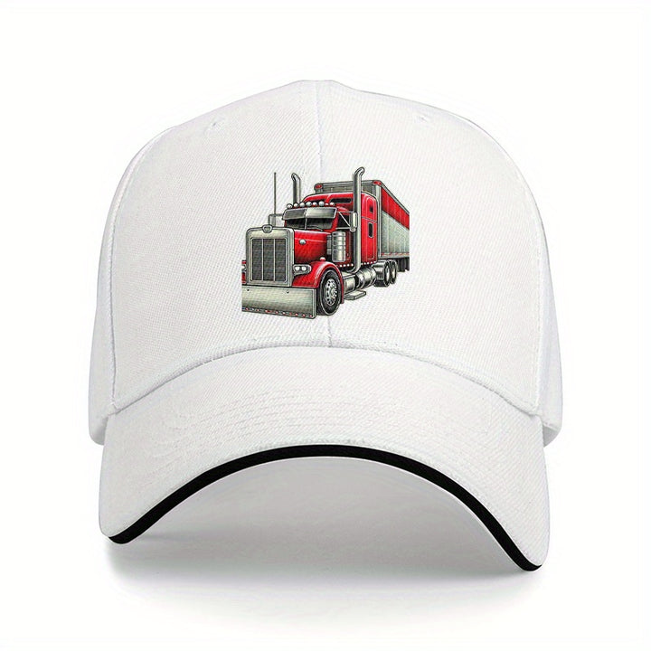 Gorra de Béisbol Retro Clásica con Camión Grande - Gorra Ligera Ajustable para Papá con Gráfico Semi-Camión Rojo Vibrante, Sombrero Unisex para Hombres y Mujeres, Ropa Casual & Fiesta de Solteros, Gorras Divertidas de Camionero para Adultos, Tocado Unisex