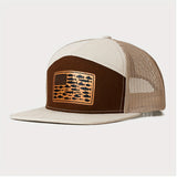 Gorra Trucker de 7 Paneles con Parche de la Bandera Americana - Parte Trasera de Malla Transpirable, Snapback Ajustable, Ligera y Duradera para Pesca, Senderismo, Camping, Actividades al Aire Libre - Unisex, Sombrero para Exteriores | Gorra Trucker Elegan