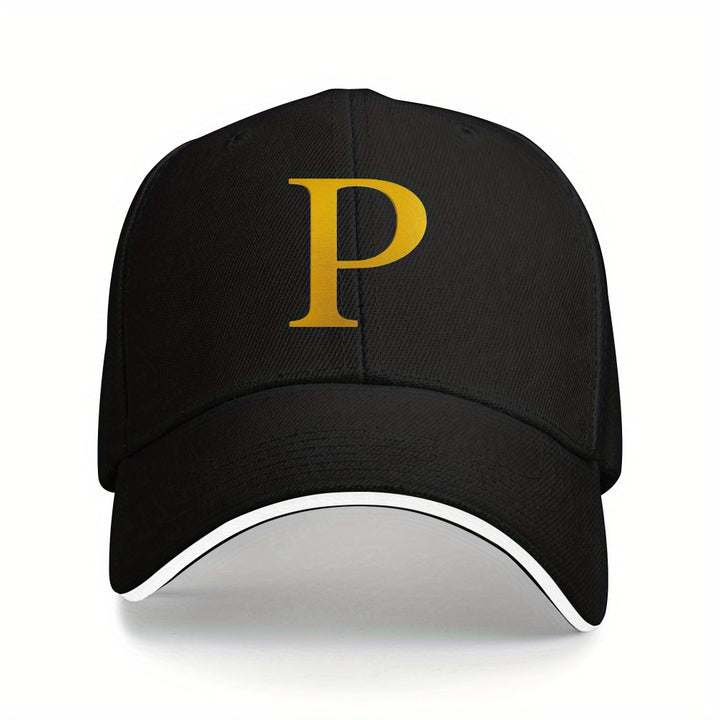 Gorra de béisbol unisex ajustable con estampado de logo 'P' amarillo - Ligera y transpirable, con ribete, visera curva para hombres y mujeres - Deportes al aire libre para todas las estaciones, gorra casual y regalo para las fiestas