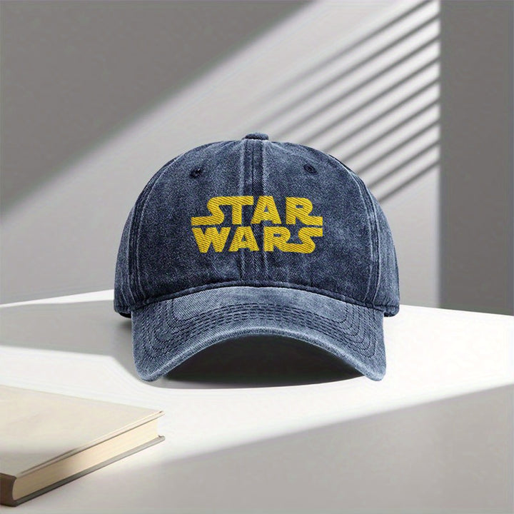 1pc Gorra Ajustable de Camionero con Logo de  de STAR WARS - Letras Amarillas Icónicas de Star Wars y Estampado de , Gorra Ligera sin UPF, Unisex y Amigable (Lavable a Mano) para Fiestas, Atuendo Casual