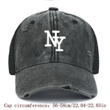 Gorra de camionero de malla desgastada con estampado de NY para hombre - Gorra de béisbol ligera, transpirable, con cierre de snapback, gris, gorra de béisbol