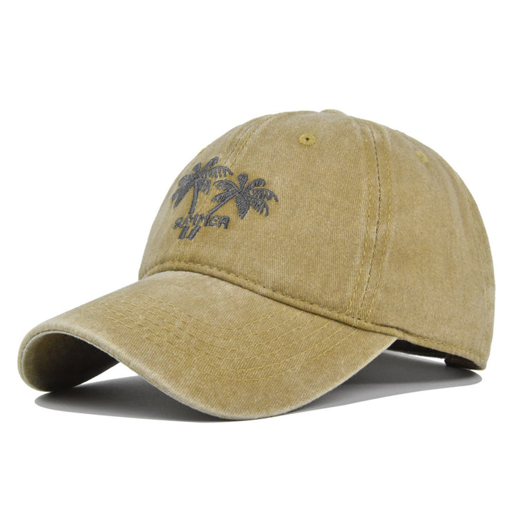 Gorra de béisbol bordada con diseño de palmera de coco - Sombrero de sol retro lavado y envejecido con visera curva, tejido transpirable no tejido, ajuste elástico para fútbol, Mardi Gras