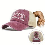 Gorra de béisbol desgastada para mujer con agujero para cola de caballo - Gorra ajustable de snapback para camioneros, ligera y no elástica, ideal para uso diario y Navidad, atuendos casuales, fiestas - Fácil de estilizar con colas de caballo o moños, acc