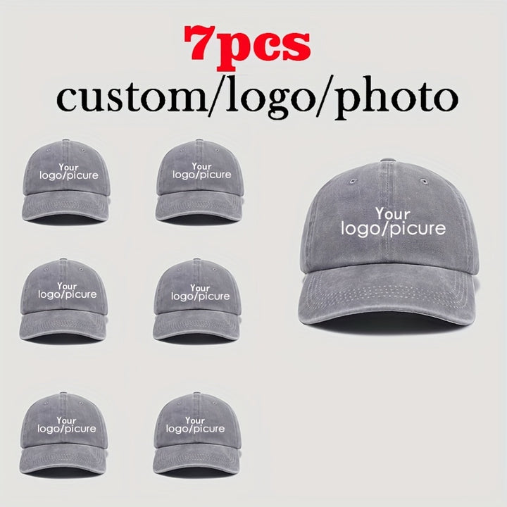7 Paquetes de Gorras de Béisbol Personalizadas - Pedido al por Mayor con Logo/Texto/Imagen Personalizado, Gorras Ajustables Snapback para Hombres y Mujeres, Gorras Ligeras para Todas las Estaciones con Tu Logo (Costo de Impresión del Logo Varia) - Ideales