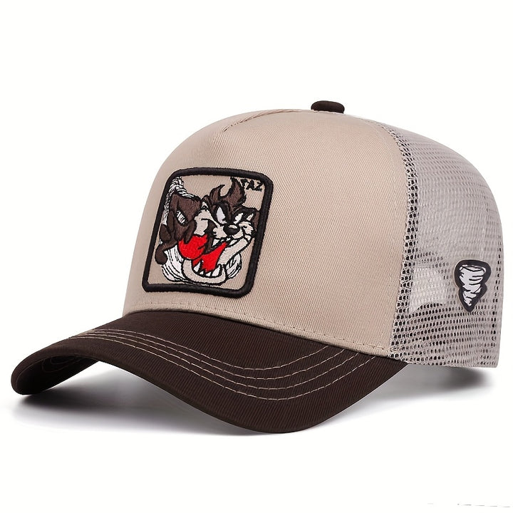 Gorra de béisbol bordada de la serie Warner Bros, gorra de malla para eventos deportivos al aire libre, estilo camionero americano y hip-hop