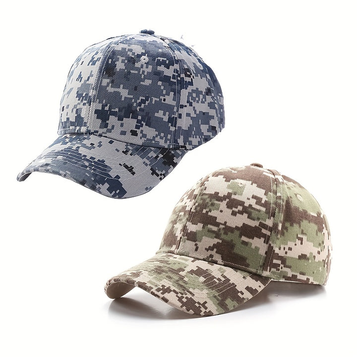 2 gorras de béisbol de camuflaje para hombres y mujeres - Gorras deportivas ligeras y transpirables para actividades al aire libre, gorras de pico de pato con protección solar, acrílico, ajuste ajustable