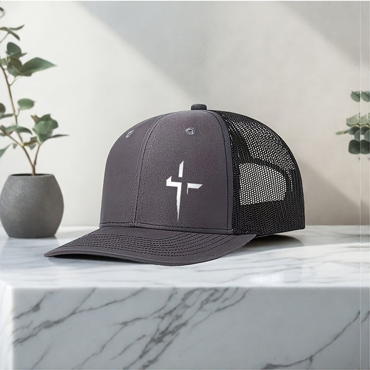 Gorra de camionero creativa con estampado cruzado: gorra de béisbol de moda con espalda de malla, transpirable y ajustable para actividades al aire libre - Negro con diseño de rayo blanco, gorro de cabeza al aire libre | Gorra de camionero elegante | Gorr