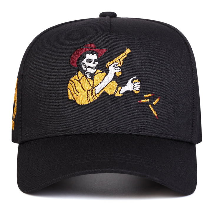 Gorra de béisbol para hombre con diseño occidental de calavera de vaquero y sombrero de vaquero - Cierre ajustable con snapback, tejido ligero y transpirable, protección duradera para la cabeza, ropa casual, deportes al aire libre, opciones en rojo/gris/a