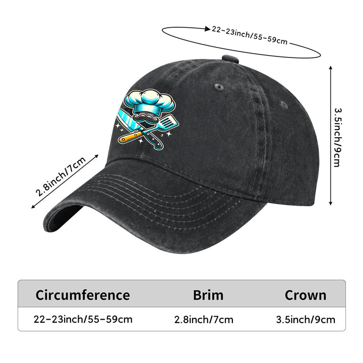 Gorra de Béisbol Ajustable y Ligera de Algodón para Chef - Gorra Negra con Sombrero de Chef Azul & Gráfico de Espátulas Cruzadas, Visera Curva para Hombres y Mujeres, Accesorios de Cocina al Aire Libre, Sombreros Casuales, Cabezal Cómodo