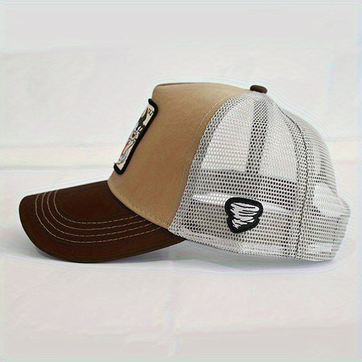 Gorra de béisbol para hombres de tela tejida con protección solar UPF - Parte trasera de malla transpirable y ajuste suave y cómodo, gorra trucker marrón/beige con estilo Y2K, diseño de logo M.A.S.K. y letras en 3D para eventos casuales y formales, ideal