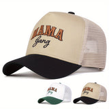 1 Gorra de Béisbol MAMA Gang para Hombre, Gorra de Malla Ajustable de Cinco Paneles para Exteriores, Casual, Primavera, Otoño, Viajes, Vacaciones en la Playa, Accesorios de Cabeza de Otoño,Moda de Primavera,Estilo Streetwear,Diseño a la Moda,Malla Transpi