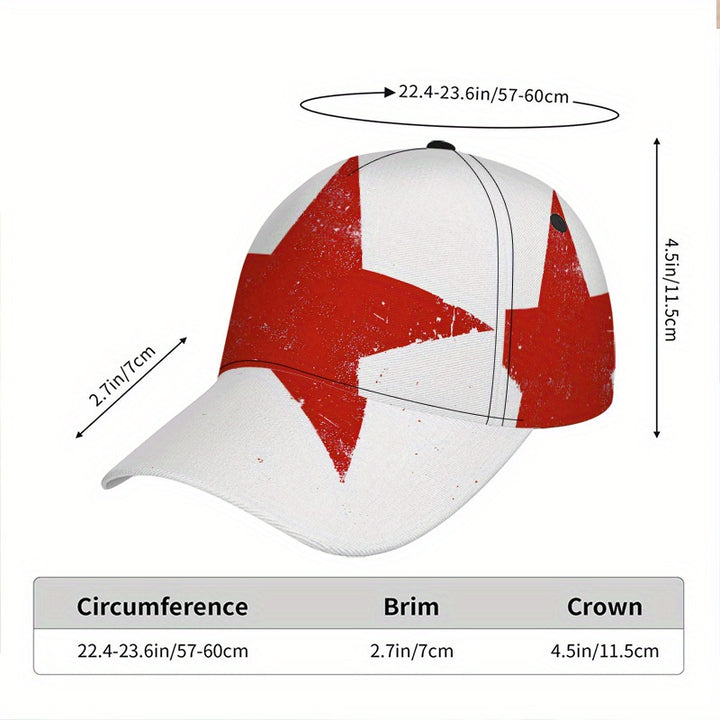 1 pieza, gorra de béisbol con estampado de icono de estrella rústica roja 2D - Estampado vibrante de cuerpo completo, gorra ligera de poliéster con cierre, perfecta para deportes, correr y moda de calle