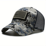Gorra de béisbol táctica para hombre con parche de bandera americana impresa, transpirable, secado rápido, parte trasera de malla y ajuste adaptable para actividades al aire libre como pesca, senderismo y viajes
