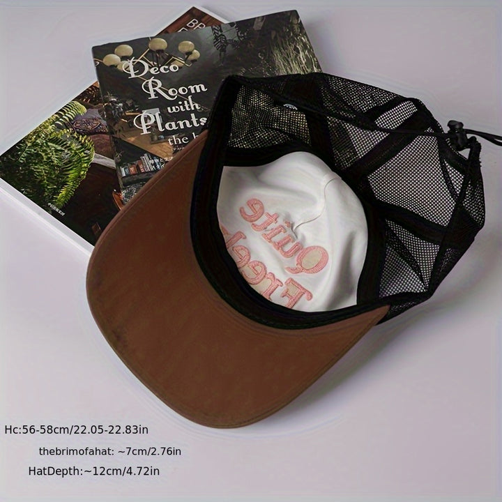 Gorra de béisbol versátil con bordado de letras para verano, protección solar, sombrero deportivo transpirable de malla.