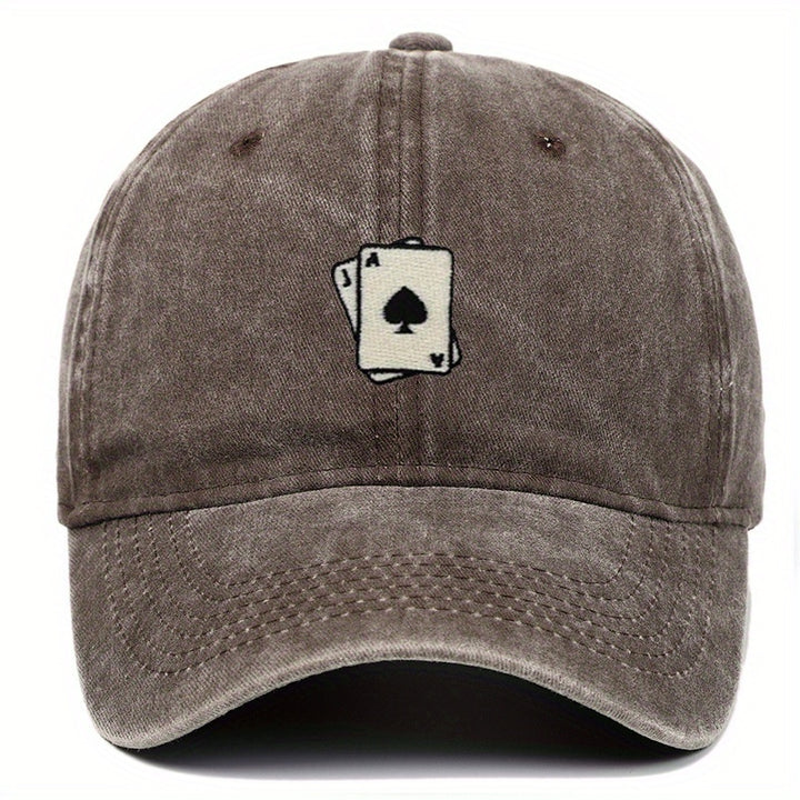 Gorra de béisbol lavada con diseño bordado de cartas, ajustable para hombres y mujeres