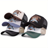 Gorra de béisbol retro americana con estampado de cabeza de oso, unisex, transpirable, malla de contraste, estilo trucker