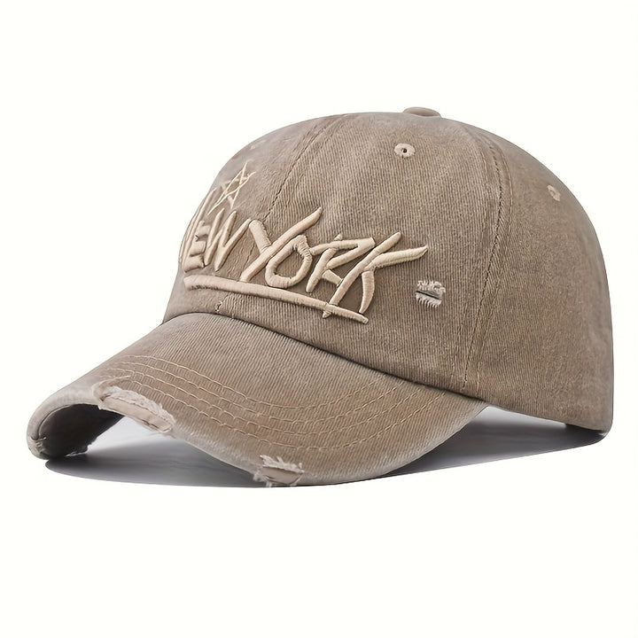 1pc Gorra de béisbol con las letras 'Nueva York', elegante y sencilla, con un diseño con aspecto desgastado y una estrella de cinco puntas, adecuada para actividades al aire libre como senderismo, camping, salidas a la playa, pintura callejera y jugar ...