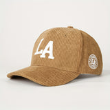 1pc Gorra de béisbol de pana bordada LA, unisex, ajustable, transpirable, sombrero de camionero, sombrero de sol de verano de moda con visera curva para hombres y mujeres, 100% algodón, solo lavar a mano.