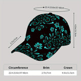 Gorra de Béisbol Estilo Callejero Unisex con Estampado Floral y Flores Azul Verdoso sobre , Gorra Deportiva Transpirable para Hombres y Mujeres, Uso Diario Casual