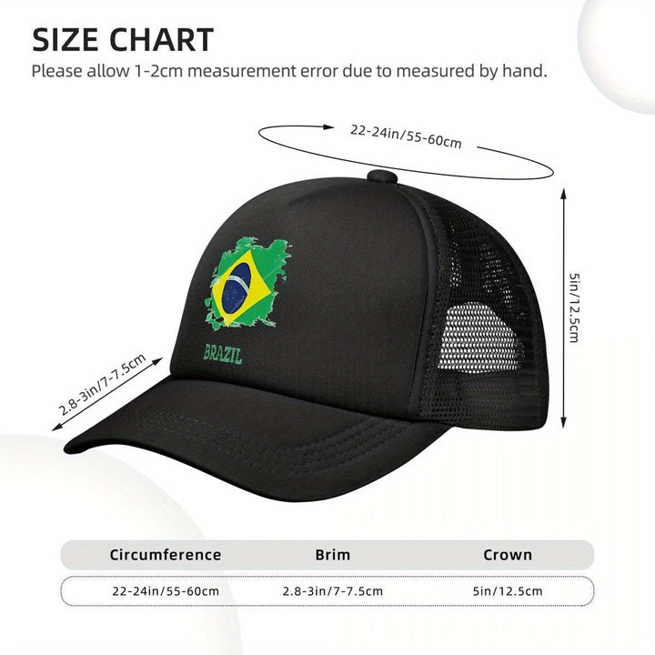 1 Gorra de Béisbol con Bandera Brasileña - Gorro Trucker Estampado con la Bandera de Brasil (Verde, Amarillo, Azul), Poliéster Ligero y Transpirable para Hombres y Mujeres, Exposición Hexagonal, Deportes, Viajes, Uso Diario - Accesorio Unisex, Sombrero Mo