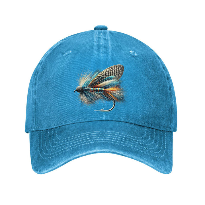 Gorra de béisbol 100% algodón con diseño de mosca seca en azul y gris, ajustable, ala curva ligera, protección solar para exteriores, solo lavado a mano, sombrero para el sol