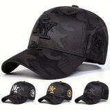 1 Gorra de béisbol de camuflaje con letra NY para hombre, ajustable, protección solar, sombrero casual para primavera y otoño, viajes y vacaciones en la playa.