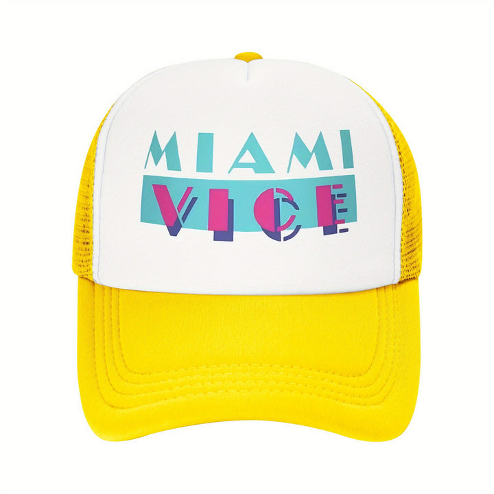Fabric. Gorra de béisbol inspirada en Miami Vice para hombres y mujeres - Gorra de camionero de malla ligera y transpirable con visera ajustable, diseño en dos tonos, perfecta para todas las estaciones y regalo de vacaciones