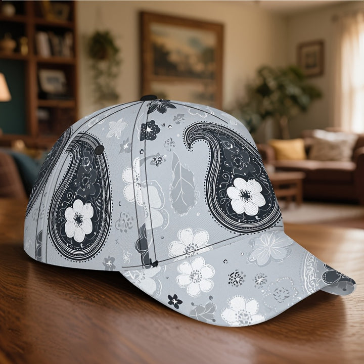 1pc Gorra Snapback de Poliéster Ligero con Estampado 2D de Paisley Floral Harmony - Diseño de Cuerpo Completo, Ideal para Deportes, Running y Estilo Casual Urbano