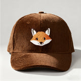 Gorra de béisbol de pana bordada con zorro - Snapback ajustable, gorra de camionero unisex transpirable con visera curva, estilo Y2K para hombres y mujeres, moda de verano, ropa casual, sombrero casual | Gorra de moda Y2K | Sombrero duradero