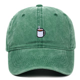 Gorra de béisbol ajustable de tela con bordado de café - Ligera, transpirable, cierre de botón, estilo urbano para hombres y mujeres