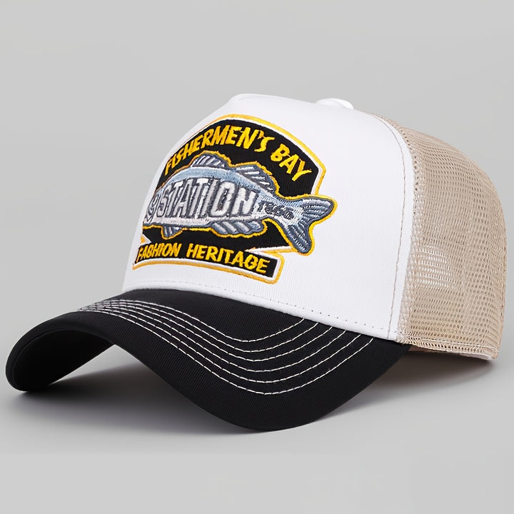 Gorra de Béisbol Ajustable Estilo Trucker para Hombres y Mujeres con Adorno de Pez, Parte Trasera de Malla Transpirable - Ideal para Pesca, Exteriores, Uso Casual - Unisex para Todas las Estaciones (Lavable a Mano)