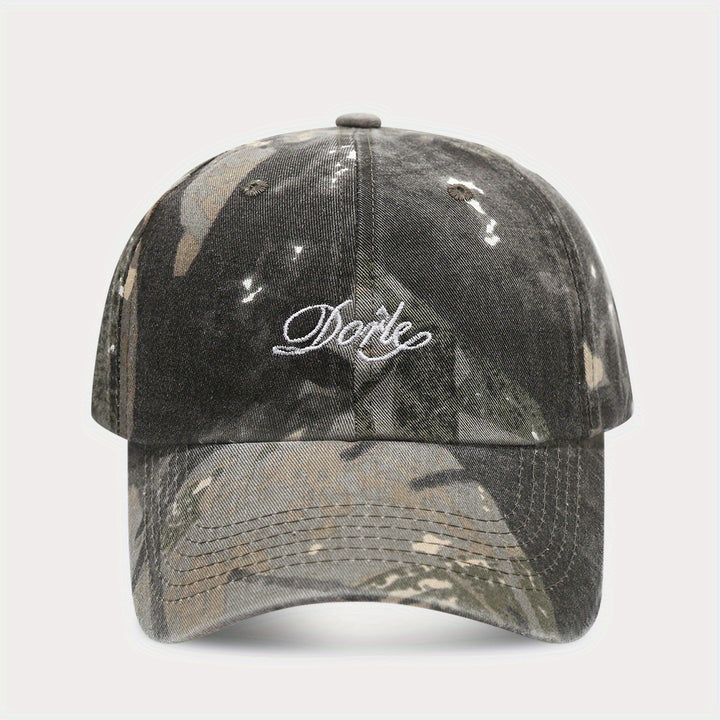 Gorra de béisbol de camuflaje americana para mujeres, lavada y desgastada, suave, transpirable, ajustable, poliéster, con detalles de bordado, estilo vintage para ropa de trabajo masculina.