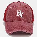 Gorra de camionero de malla desgastada con estampado de NY para hombre - Gorra de béisbol ligera, transpirable, con cierre de snapback, gris, gorra de béisbol