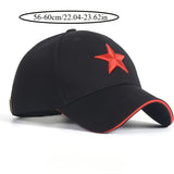 Gorra de béisbol negra casual con estrella roja bordada, 100% poliéster, sombrero para el sol, unisex, ajustable, ideal para regalo en pareja