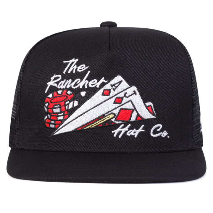 Gorra de béisbol con diseño de cartas de póker para hombres, ajustable con cierre trasero y malla, estilo deportivo casual, 100% poliéster, ideal para viajes de primavera/otoño y vacaciones en la playa