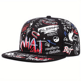 Gorra Snapback de Dos Estilos con Diseño Graffiti Moderno - y Visera Blanca, Arte Doodle Expresivo y Textos Atrevidos, Cierre Ajustable, Tela de Alta Calidad para Uso Casual al Aire Libre, Moda Urbana, Material Transpirable, Gorra Cómoda y Elegante, Ideal