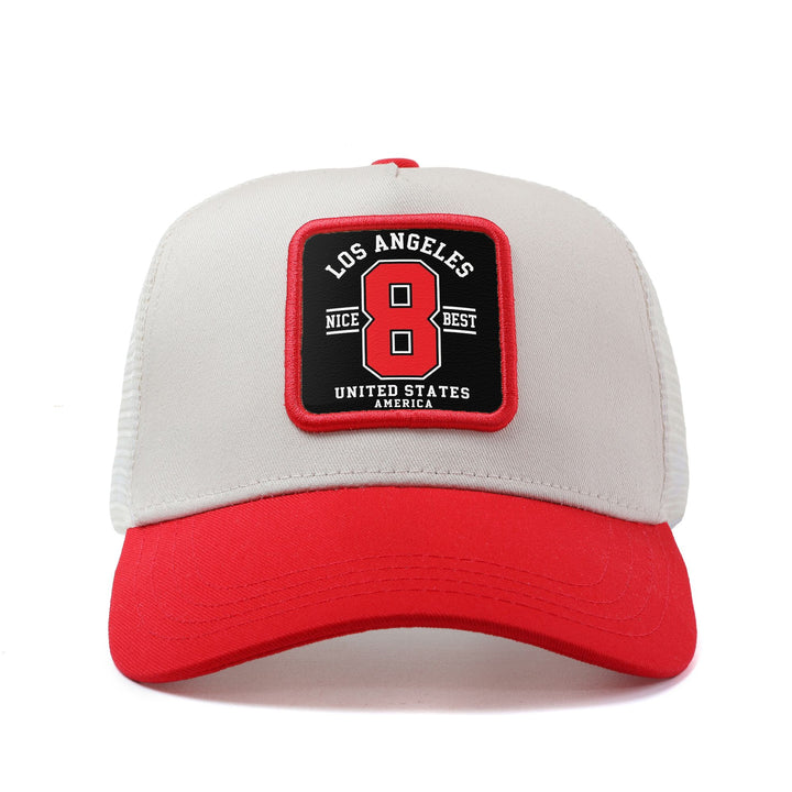 Gorra Snapback Ajustable para Hombres y Mujeres - Diseño de Logo Los Ángeles & Número 8, Parte Trasera en Malla Transpirable, 6 Paneles con Banda Absorbente – Gorra Unisex Estilo Placa Baseball Deportiva, Casual o Streetwear (Estilo Matrícula) – Regalo Id