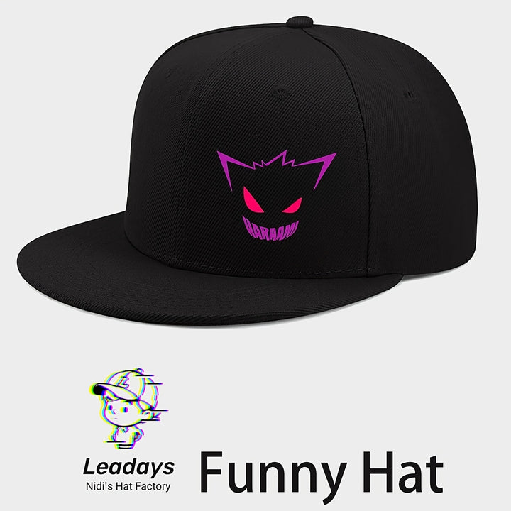 Gorra de béisbol con diseño de sonrisa diabólica de anime, ajustable con cierre trasero y visera plana, 100% poliéster transpirable, unisex, casual, para hombres y mujeres, ideal para uso en todas las estaciones, festivales y baile