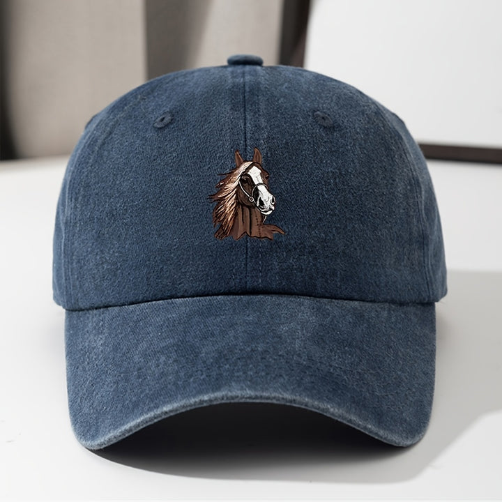 Gorra de béisbol retro lavada ligera para jóvenes con logotipo de cabeza de caballo - Ajuste elástico, cierre de clic, lavable en máquina, gorra casual para todas las estaciones y Ramadán para niños y niñas, accesorio versátil para jóvenes, juguetón, ropa