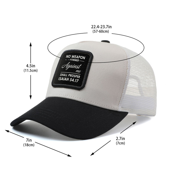Gorra de Béisbol Cristiana para Hombres y Mujeres con Diseño del Versículo bíblico - Gorra Trucker Ajustable Snapback, Parte Trasera Transpirable en Red & Construcción de 6 Paneles, Ligero, Blanco/ con Escrituras Isaías 41:7 e Mateo 28:6, Sombrería Casual