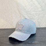 Gorra de Béisbol Bordada con Parche de Mariposa y Ala Ancha, Gorra Duckbill Lavado Desgastada y Rotos, Pequeña Azul Unisex a la Moda que Deja al Descubierto el Rostro